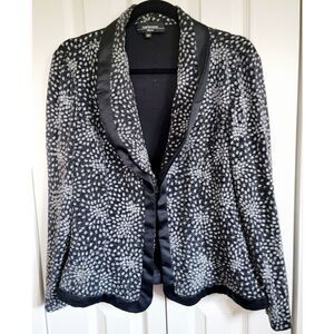 R&M Richards 14P Evening Jacket Vintage Tuxedo Style Beaded Black‎ Silver Short
